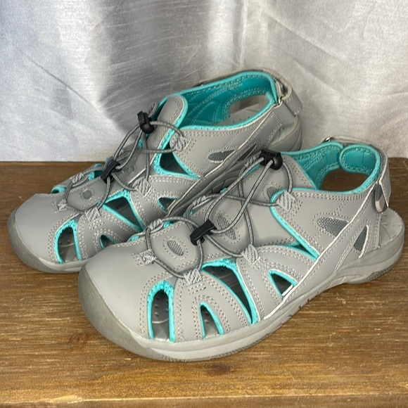Eddie Bauer Mary Women’s 9 Gray Aqua Bump Toe Sandel Shoe - Picture 3 of 8